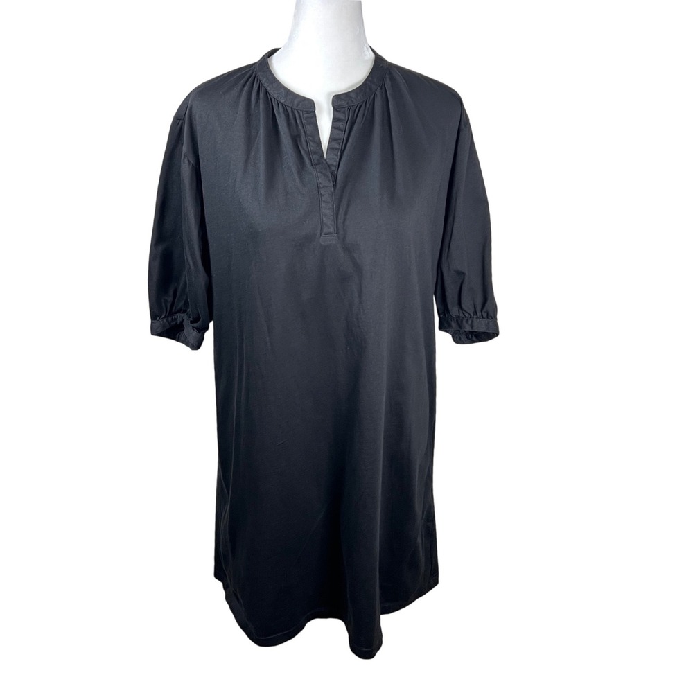 UNIQLO Black Cotton V Neck Puff‎ Sleeve Casual T Shirt Dress Size Small